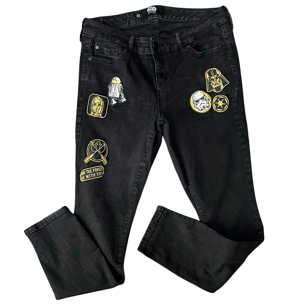 Her Universe Star Wars Jeans 12 Short Black Skinny Mid Rise Patches Darth Vadar